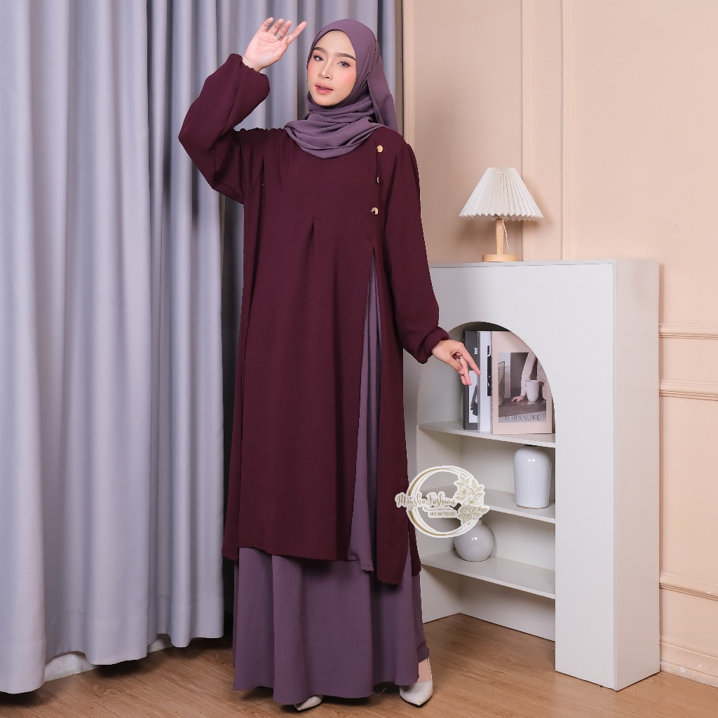 Abaya Khadijah Malay Tunik Syari - One Set Tunik Jumbo + Rok + Pashmina Syar'i Busui Muslim Wanita G