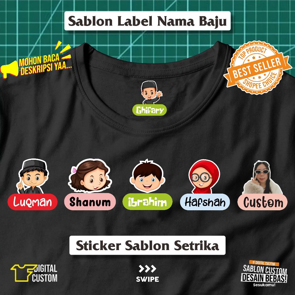

Stiker Kain Label Nama Baju Karakter Anak Sekolah Pesantren Asrama Name Tag Laundry Sticker Sablon Setrika DTF IF Digital Custom Siap Press Part 2