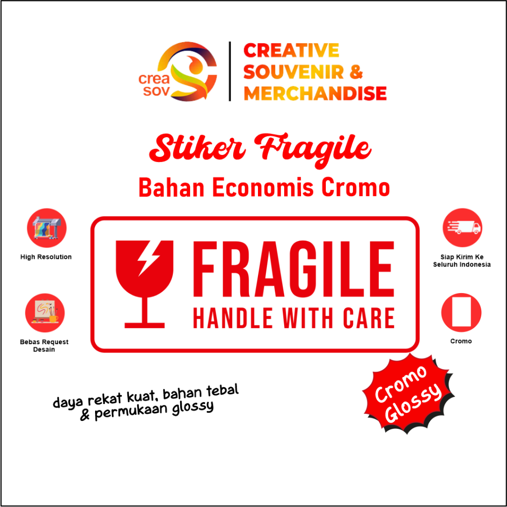 

Creasov - Stiker Fragile Handle With Care Awas Pecah Hati Hati UK. 8,5 X 3,5 cm