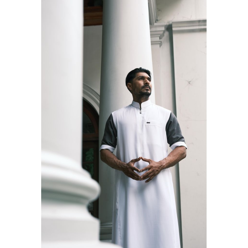 Jubbah Shahama Exclusive SH-158 Putih Baju Gamis Pria Dewasa Modern Thobe Lengan Pendek