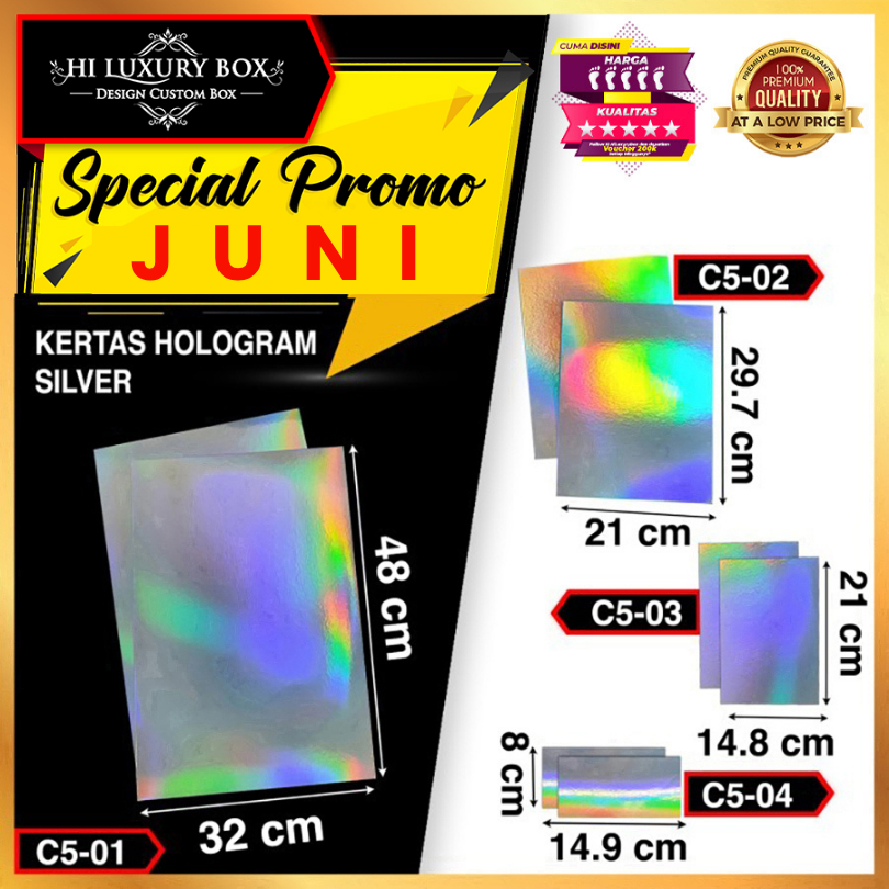 

Kertas Hologram|Silver|Lembaran|A3+|Murah|C5 Silver