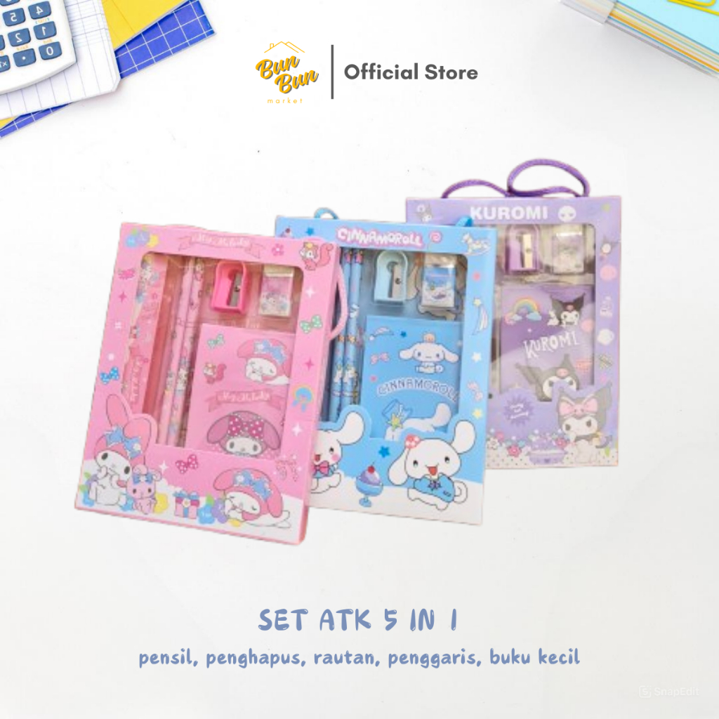 

SET 5 IN 1 / Set Alat Tulis Anak Stationary Sanrio Bertali Karakter Lucu Kuromi Cinnamoroll Semarang Instan 2018