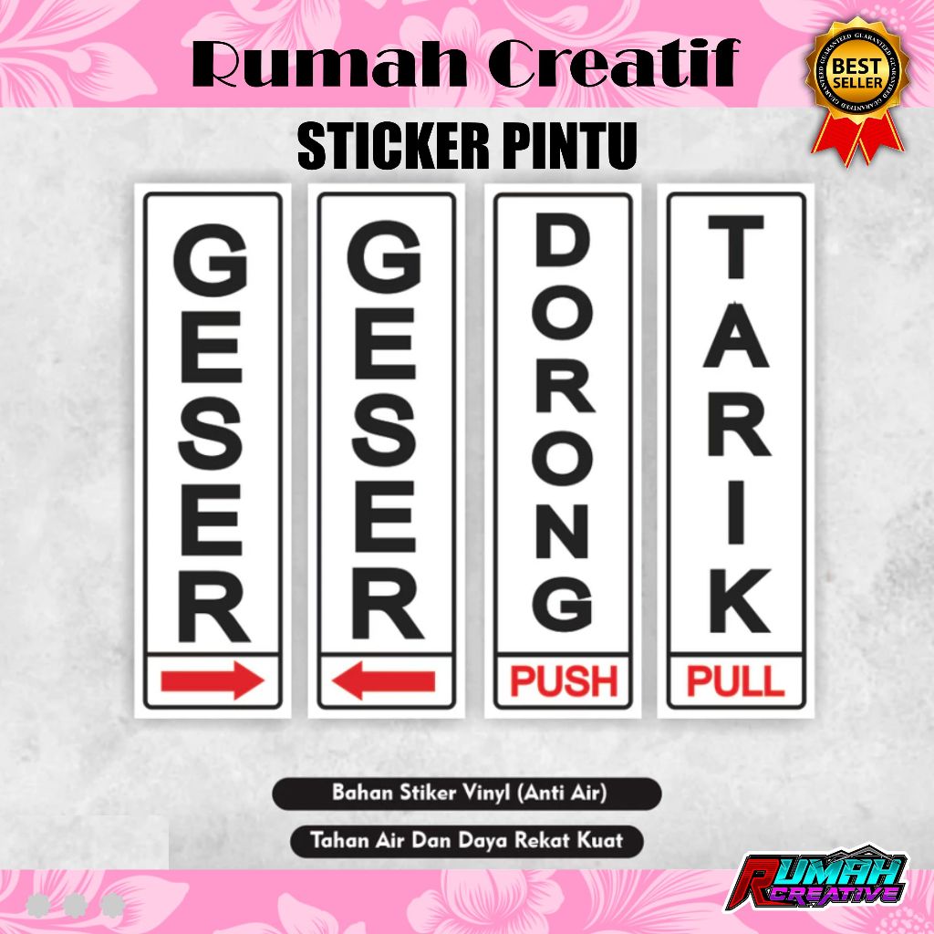 

STICKER TANDA PINTU DORONG TARIK GESER-STICKER PINTU GLOSSY SATU SET SEPASANG-STICKER VINYL MURAH