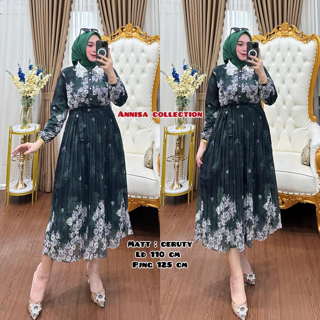 BISA [COD] Gamis Midi Dress/Gamis Motif Bunga Midi Dress