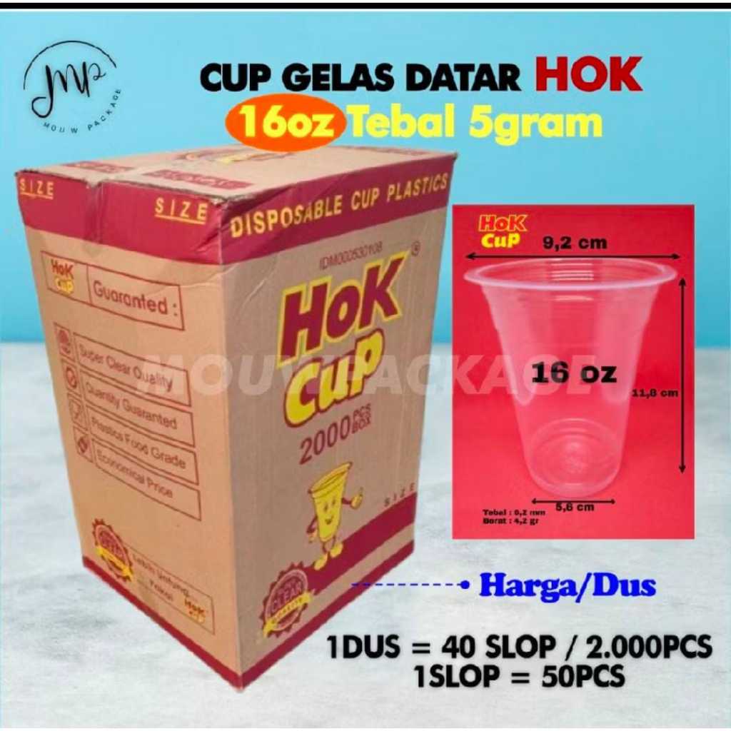 GROSIR Gelas Hok 16 oz Datar 1 Dus / Gelas Hok 16 oz 1 karton 2000 pcs