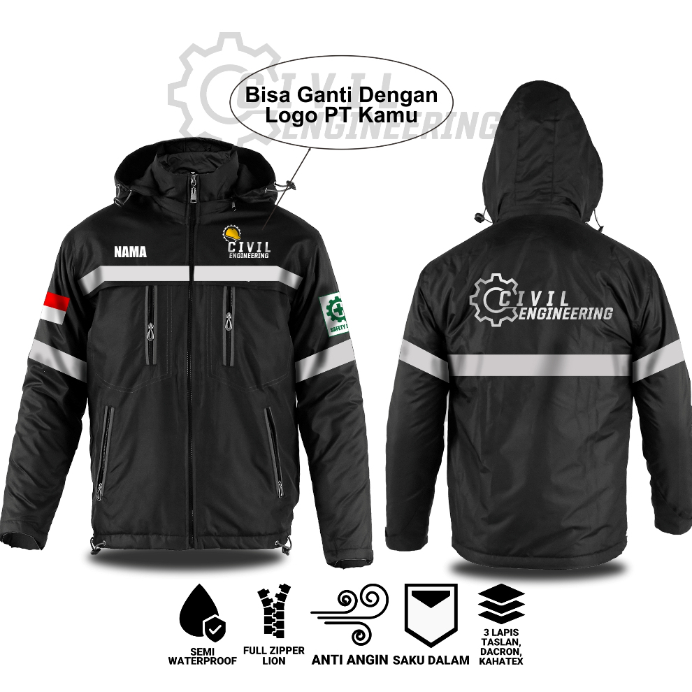 Jaket Safety CIVIL ENGINEERING Scotlight Parasut Semi WF Bisa Custom Free Nama