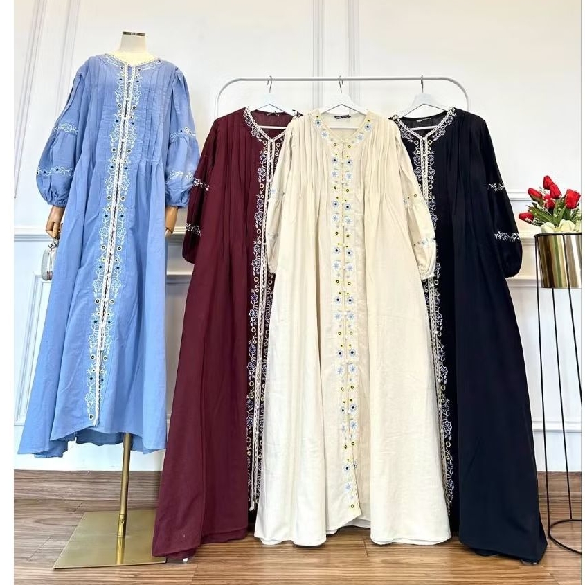 DANIA BORDIR LINEN DRESS PREMIUM MURAH