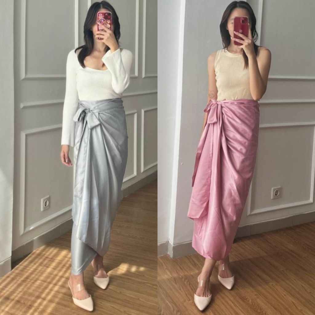 Rok lilit Silk Satin Polos free Ring/Rok Wanita Lilit Satin Dusty Aneka Pilihan Warna