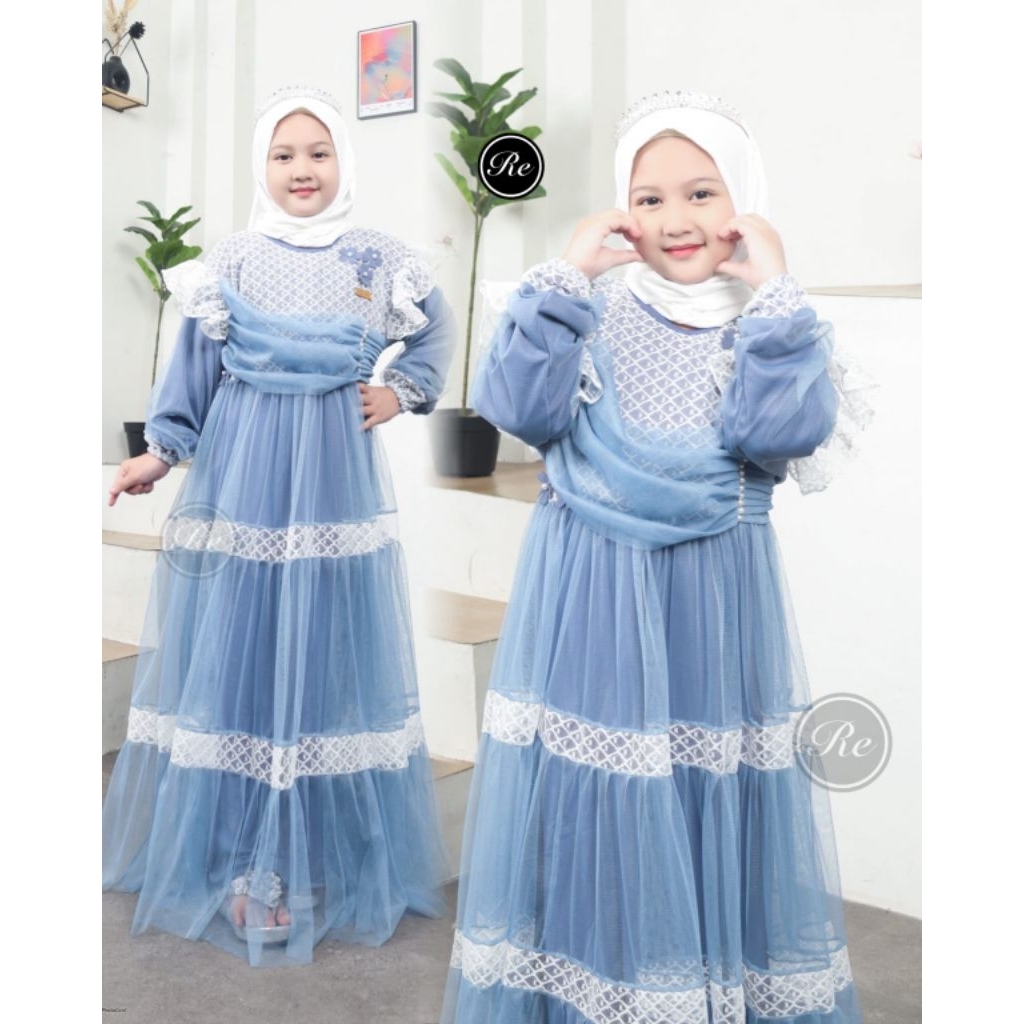 TIARA DRESS MOM & KIDS umur 3 tahun - 15 Tahun & DEWASA gamis burkat mewah anak perempuan gamis pest