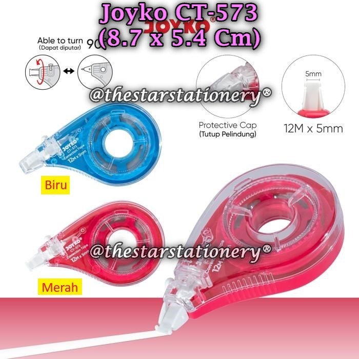 

(1 Biji) Correction Tape JOYKO CT-573 (12MX5mm) Correction Tape Pita Koreksi Joyko CT-573 (1 Biji)