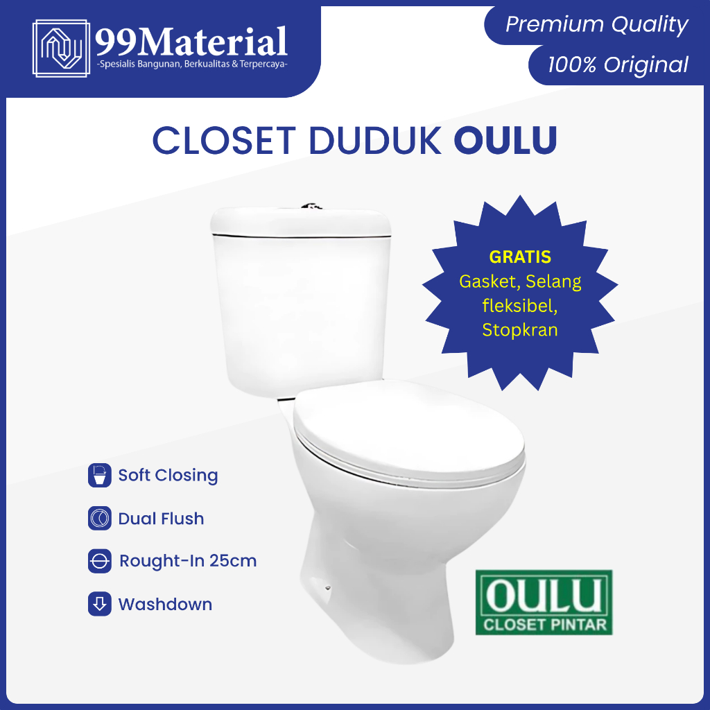 Closet Duduk Toilet WC OULU Otomatis Washdown White