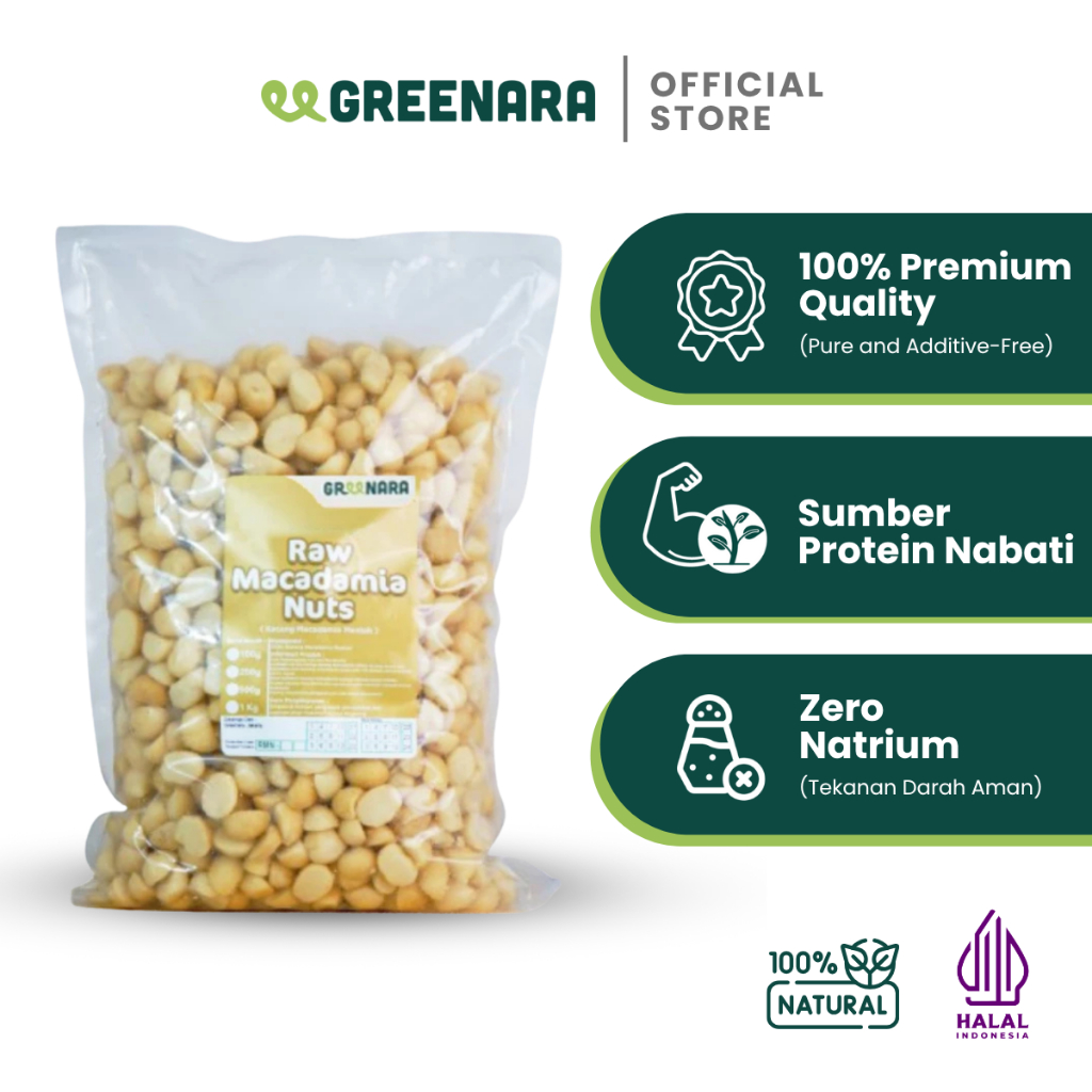 

Greenara Natural Macadamia 1Kg / Kacang Macadamia (Raw / Mentah)