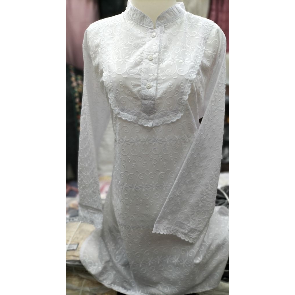 TUNIK PUTIH KATUN BORDIR FULL