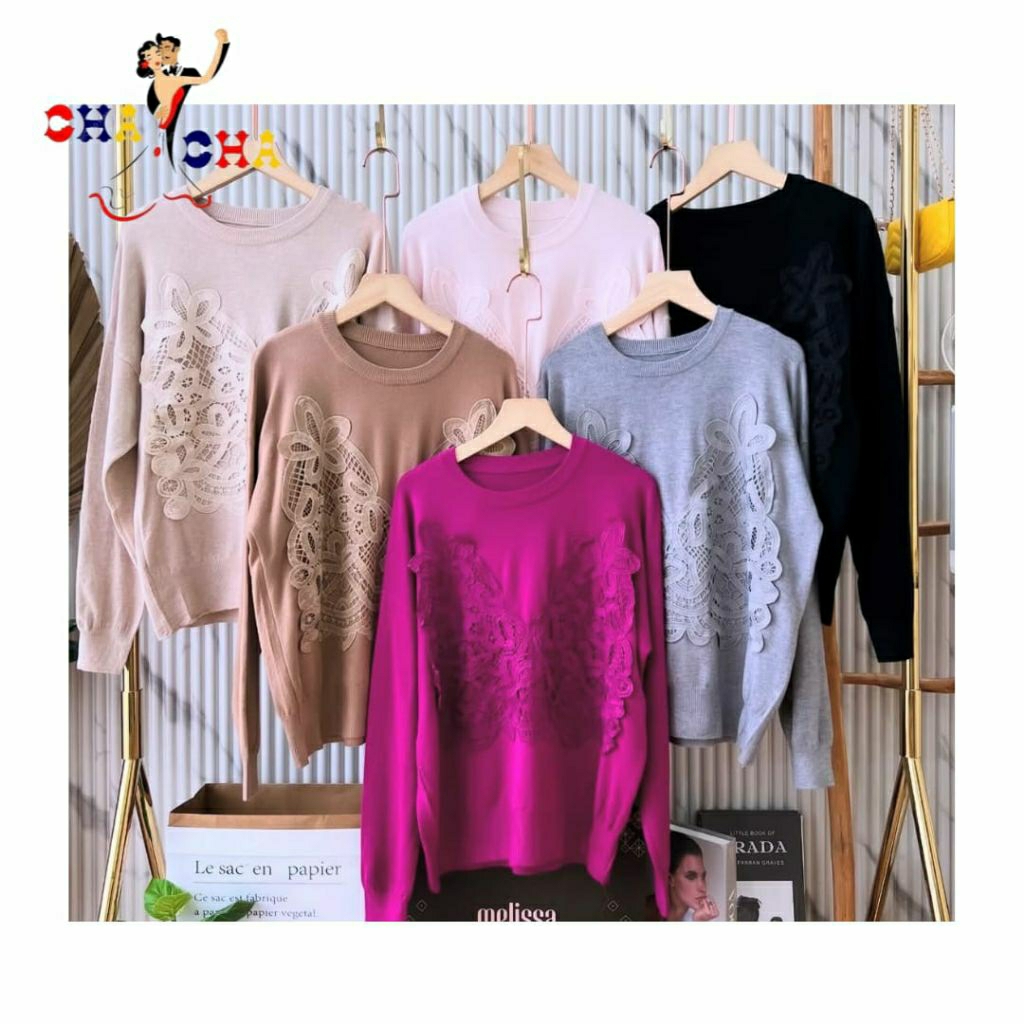CHASHOP - ATASAN RAJUT VARIASI RENDA/ATASAN RAJUT IMPORT PREMIUM CASUAL WANITA