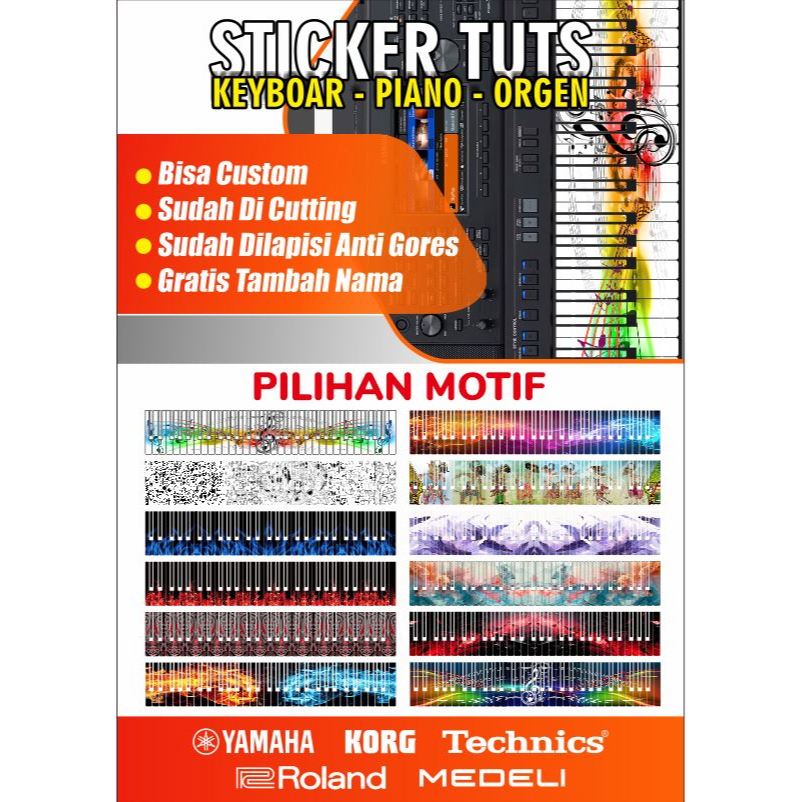 STIKER TUTS KEYBOARD ORGEN PIANO YAMAHA KORG ROLAND DLL bisa tambah nama dan gambar sesukamu