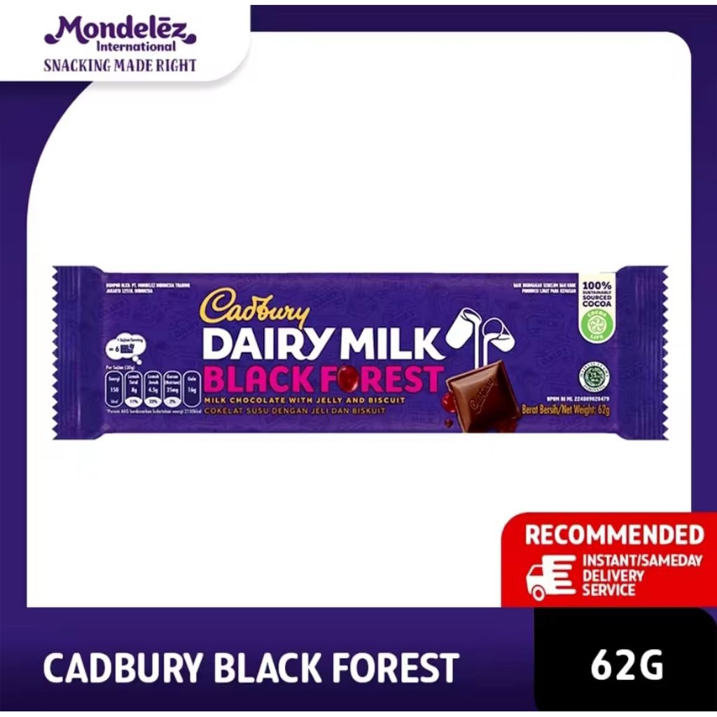 

Cadbury Dairy Milk Blackforest 62GR – Cokelat Susu Isi Jelly & Biscuit | Lumer, Enak, Original BPOM