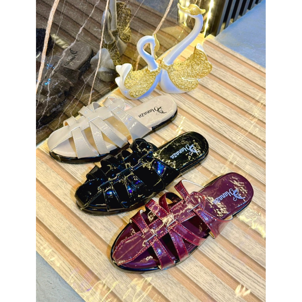 Jumia Sandal Selop Wedges Glossy Cantik Kekinian Korean Style HZ44N Shoes Jelly Cewek Wanita Karet D