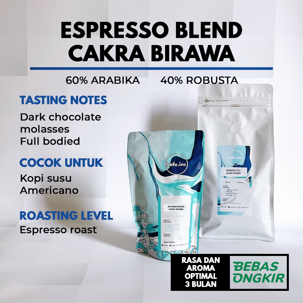 

(TEBET) Espresso Blend Cakra Birawa 60:40 Kafein (SAMEDAY)