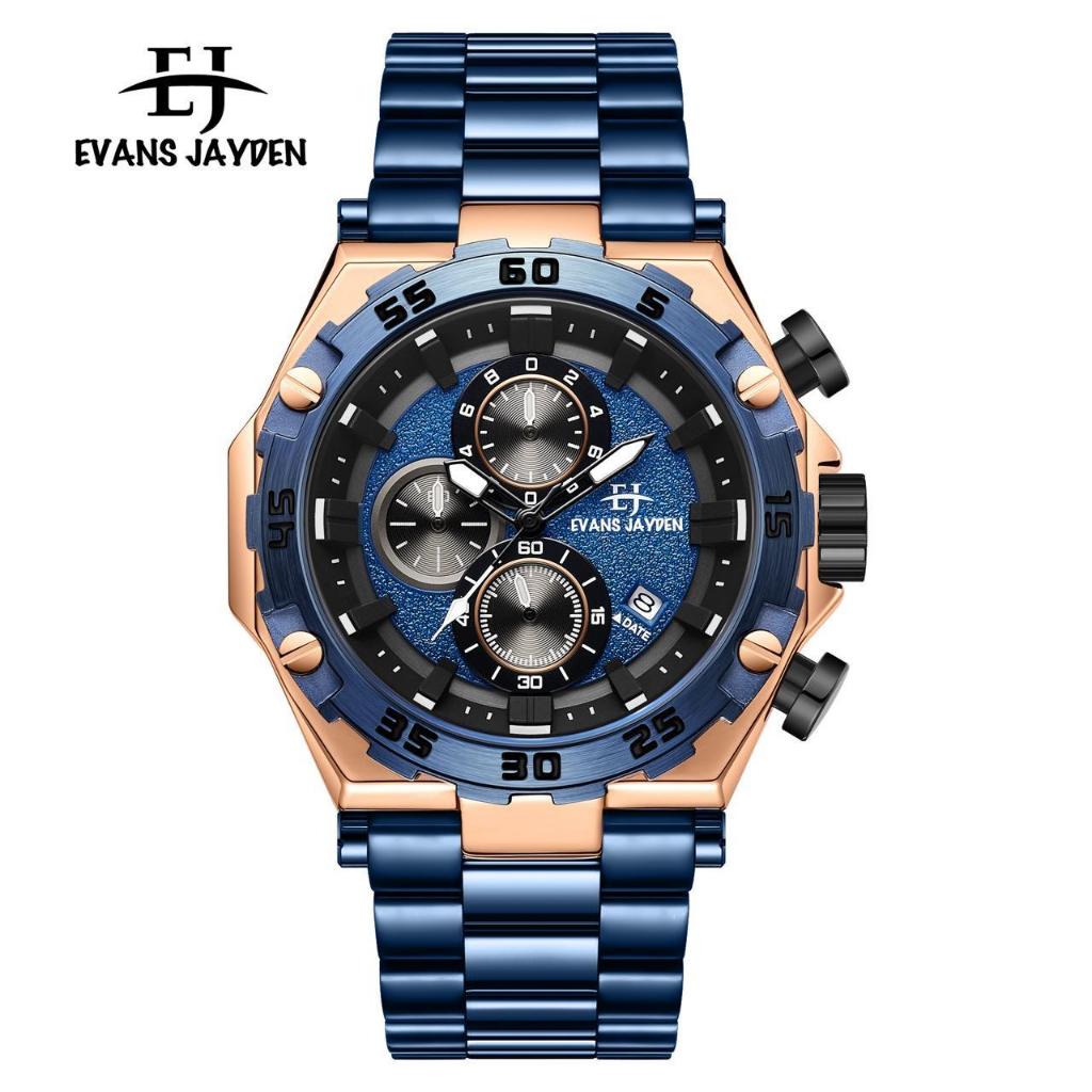 Big Sale  Jam Tangan Pria Evans Jayden 9840 Stainless Steel Kaca Sapphire Water Resistant 10ATM