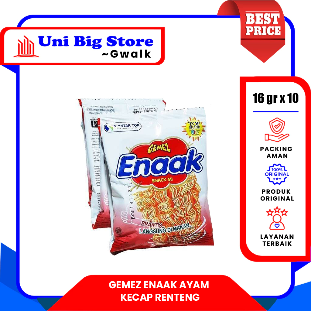 

MIE GEMEZ ENAAK AYAM KECAP SNACK MI KREMES RENTENG - (16 gr x 10 pcs)