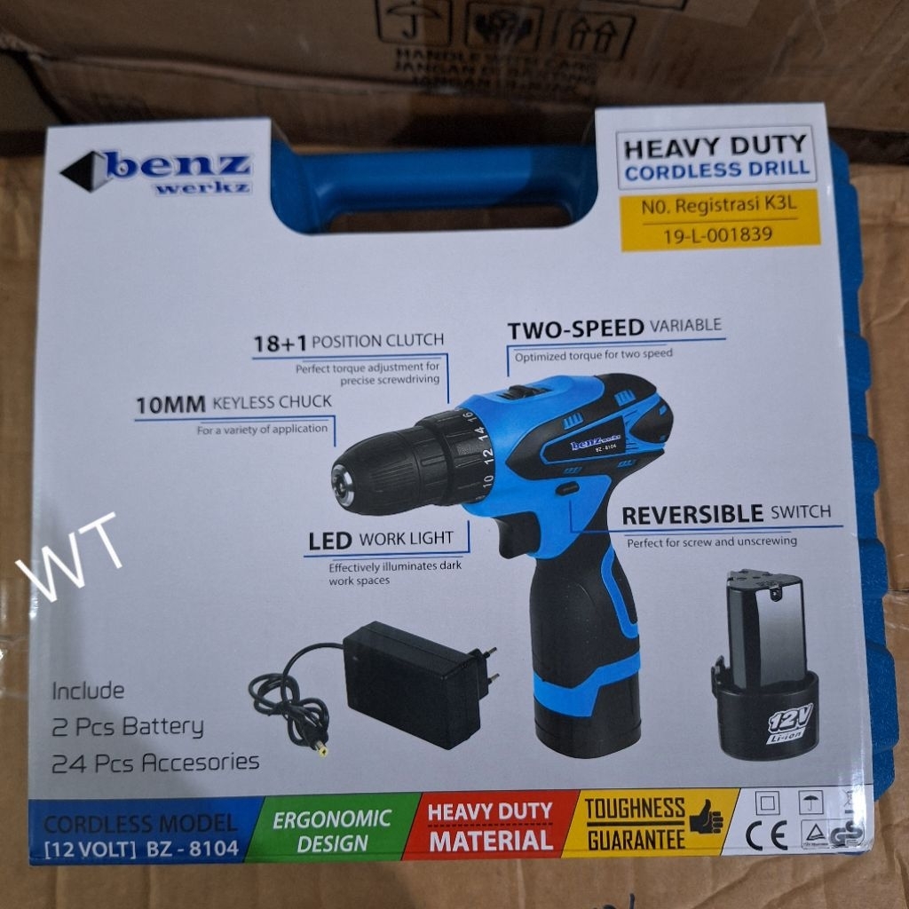 Bor Baterai CORDLESS Drill 12Volt BENZ BZ8104 24 Pcs Set Bor Tangan Baterai 12 V BZ-8104