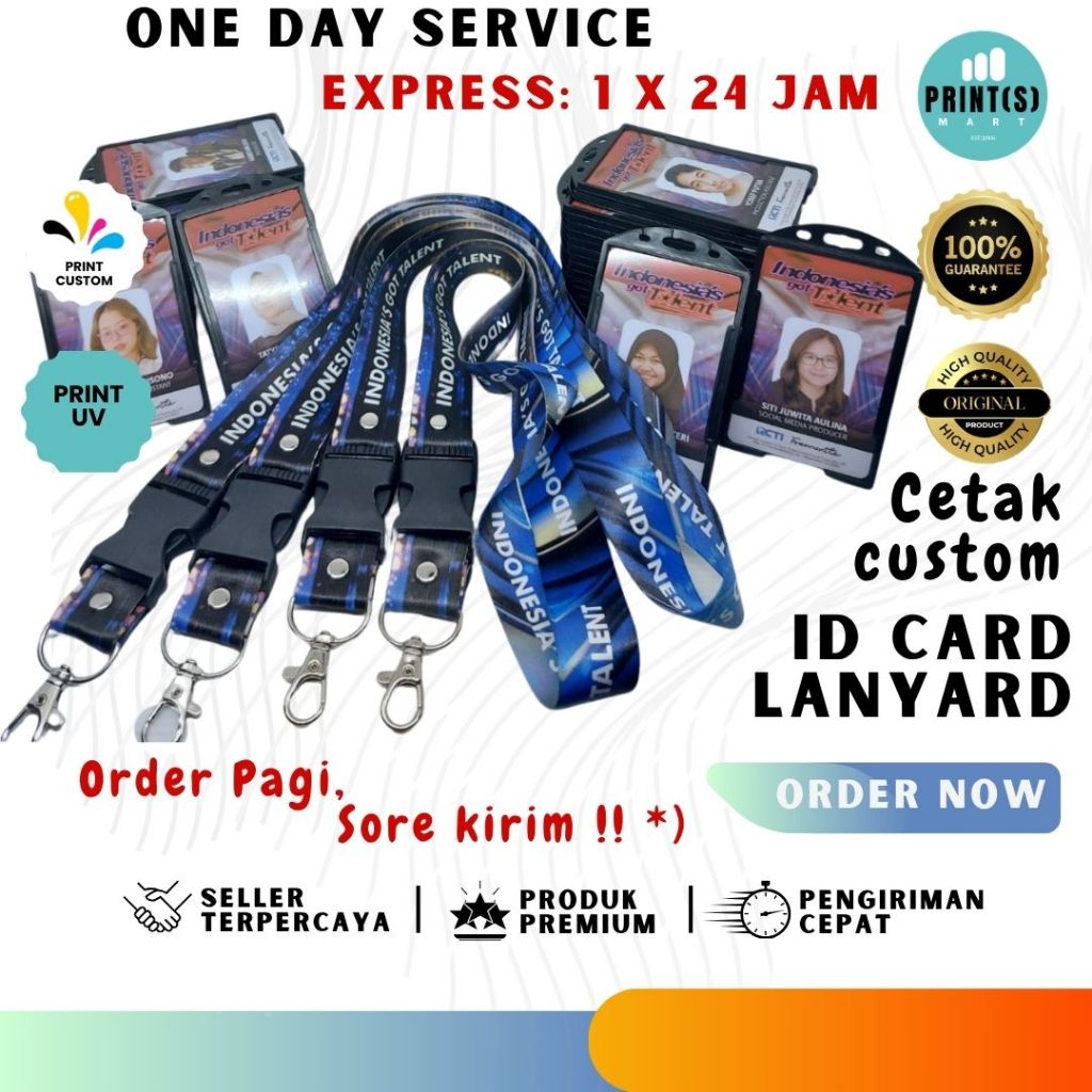 

Lanyard ID Card Cetak Express One Day Service max 1x24 jam kirim Produksi TANPA ANTRI, Custom design