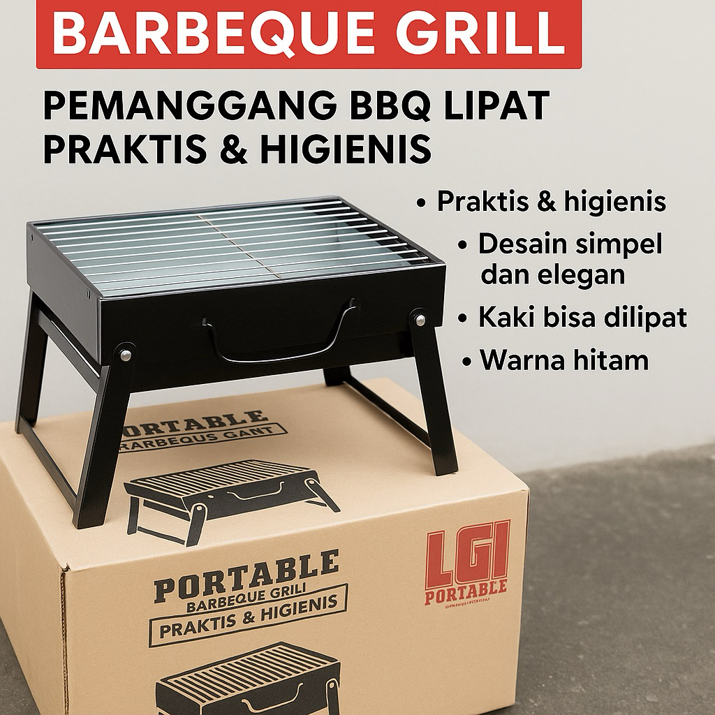 LGI Portable Barbeque Grill - Pemanggang BBQ Lipat Praktis & Higienis