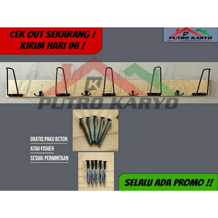 Rak Helm Horizontal Hook / Rak Gantung Helm Kayu Jati Belanda / Rak Helm Hook