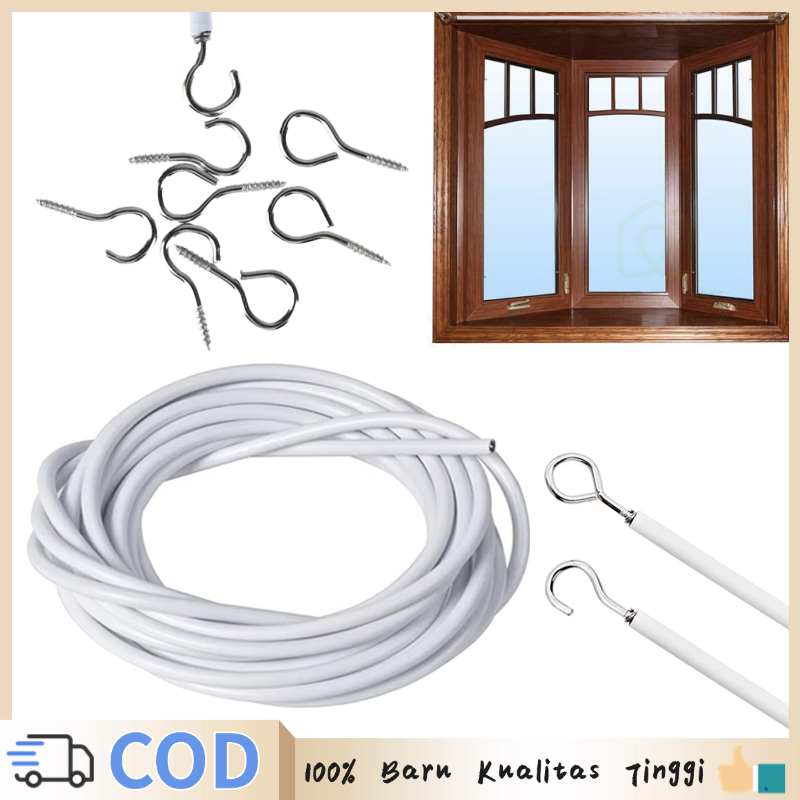 10m Tali Kawat Spiral Gorden Pengait Gorden Kolong Dapur Dan Hook  Tempel Gorden Kolong Dapur