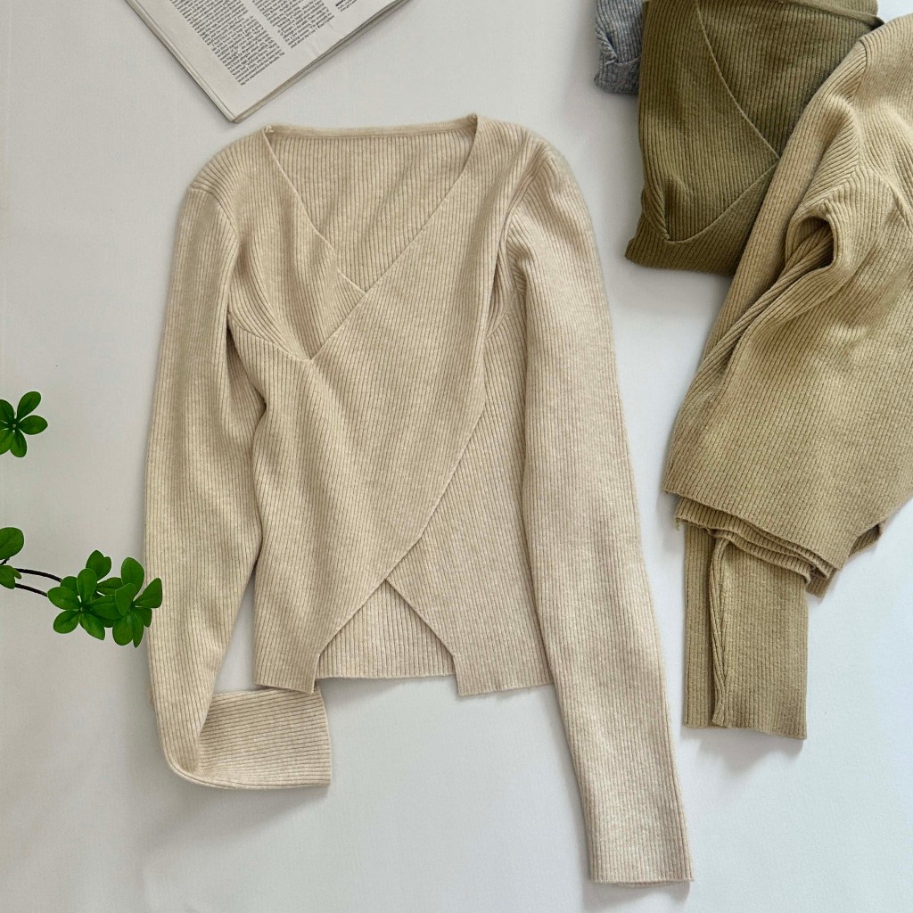 GDTIMA Sweater Rajut Wanita Coklat Lengan Panjang Polos Sweater