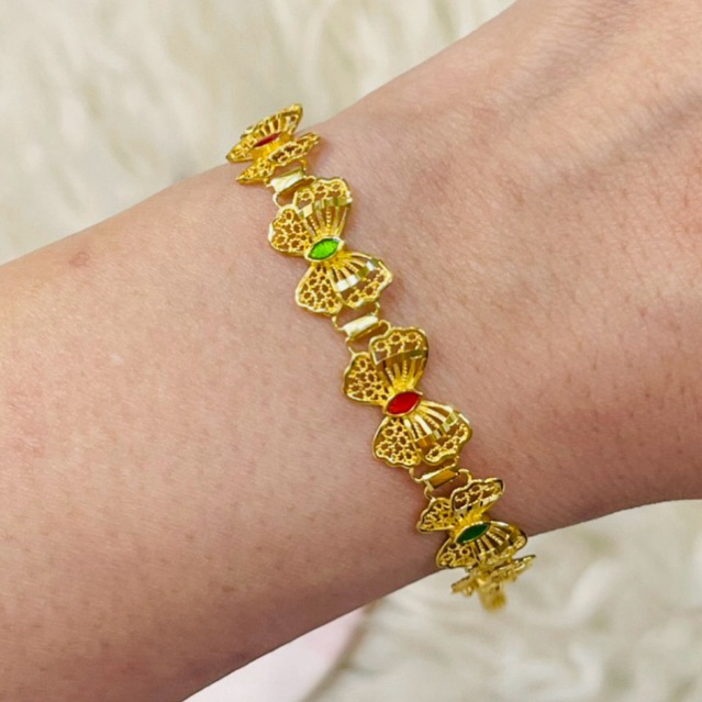 gelang kupu kupu kerawang motif dubai simple elegant mewah emas asli kadar 700