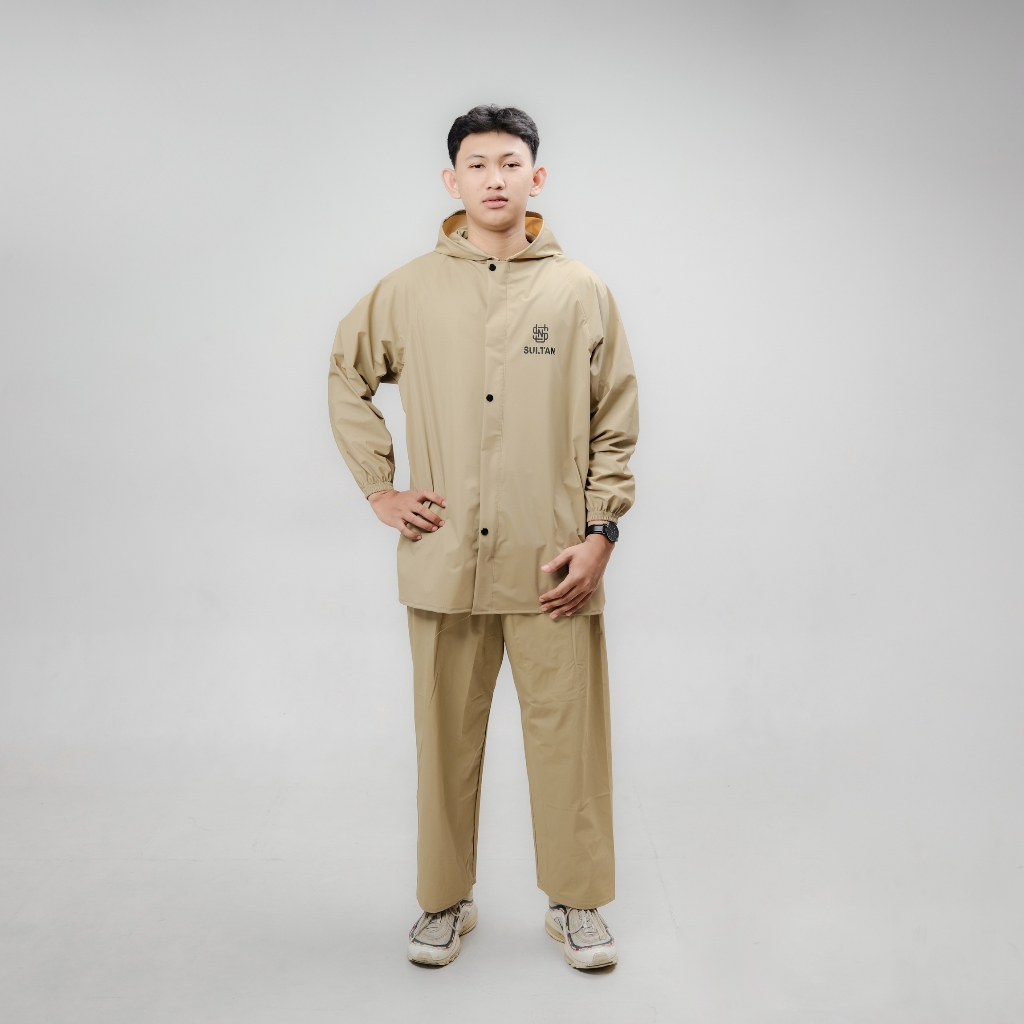 SULTAN Jas Hujan Setelan Pria Wanita Setelan Baju + Celana Dewasa Cream