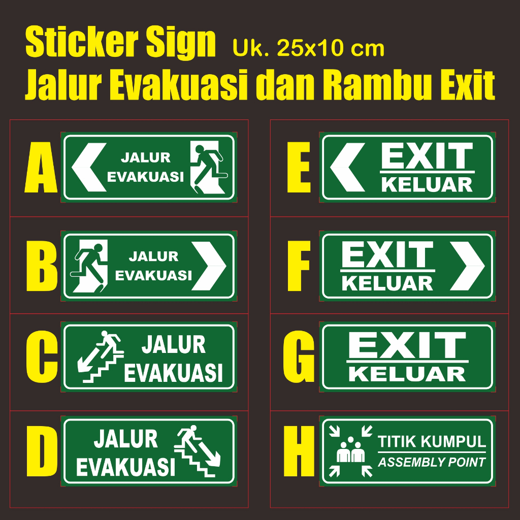 

Stiker Sign Jalur Evakuasi, Rambu Exit Titik Kumpul | Vinyl | Reflectif | Fosfor/GlowInDark | WaterProof
