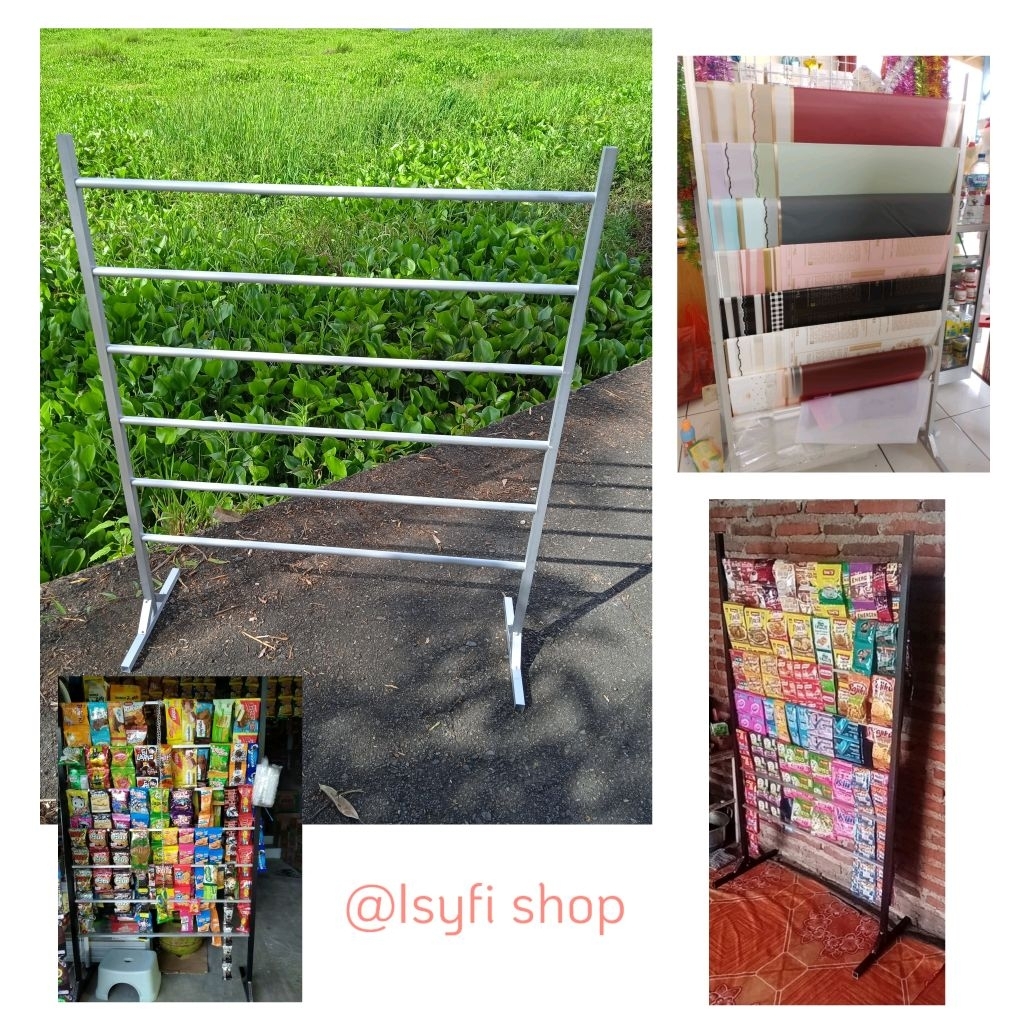 Rak Full Aluminium - rak kerudung - rak jualan serbaguna - jilbab - display kertas kado - rak gantun