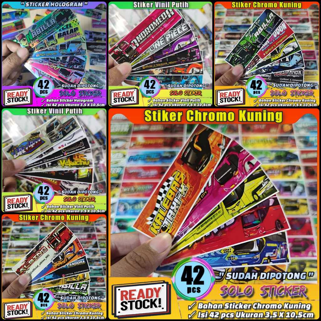 

Stiker Bus Panjang Isi 42pc Sticker Bis Bahan Chromo Glossy Anti Air SUDAH DIPOTONG
