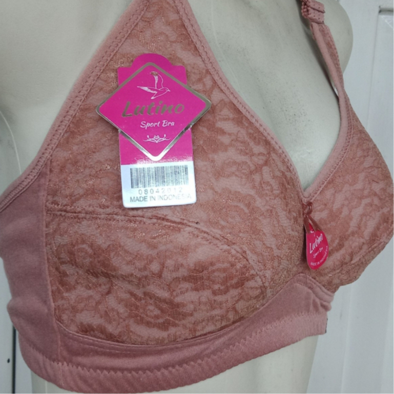 Set 2 Pcs Beha Sport Wanita Lutino Brukat / Bra Sport 36 - 48 Jumbo Tanpa Kawat Busa Tipis Kait 2/3