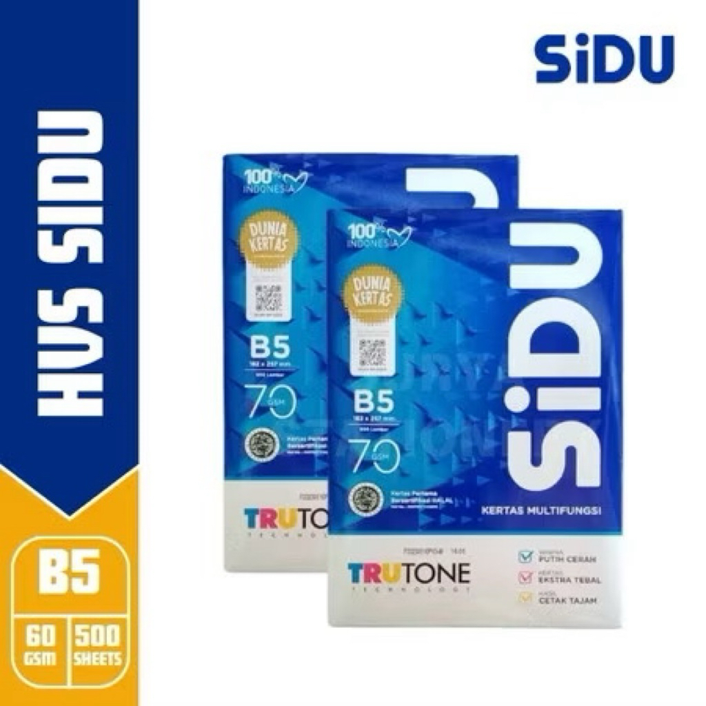 

(200 LEMBAR) SiDU KERTAS HVS / KERTAS FOTOKOPI B5 70GSM LOOSE PACK / LEPASAN