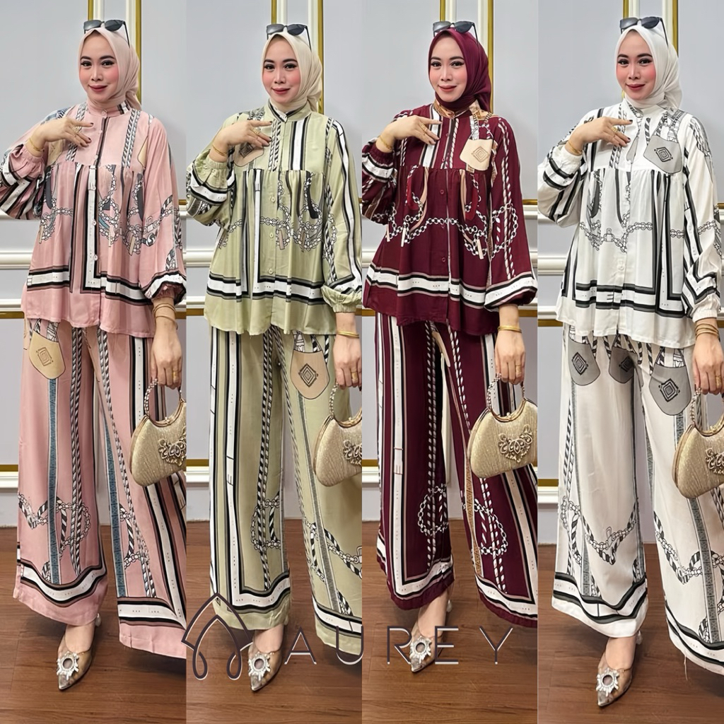 AUREY new oneset susun wanita aleka setelan rayon motif kekinian set ootd kekinian