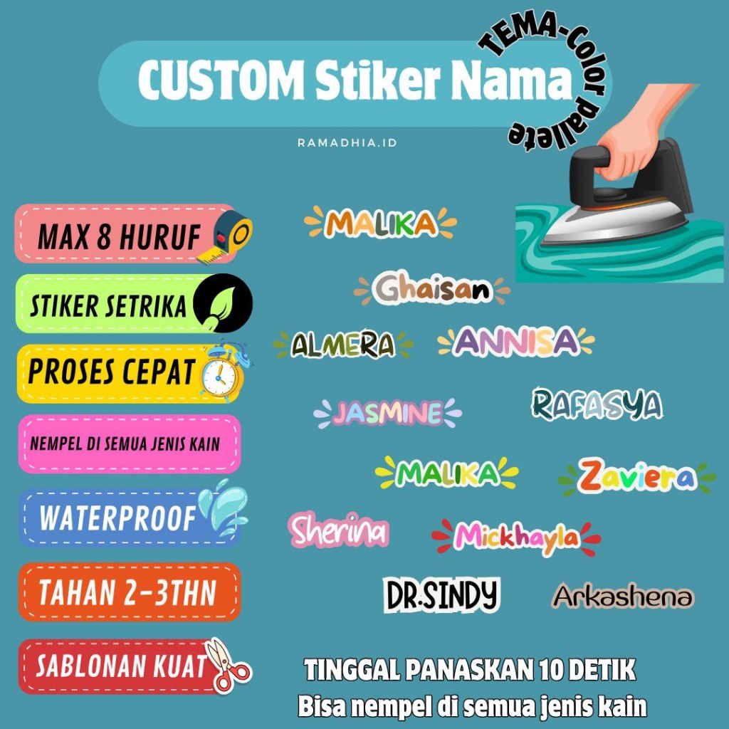 

Sticker Label Nama Setrika / Pallete Color / Stiker Untuk Semua Jenis Kain / Stiker Sablon / Label Nama Baju