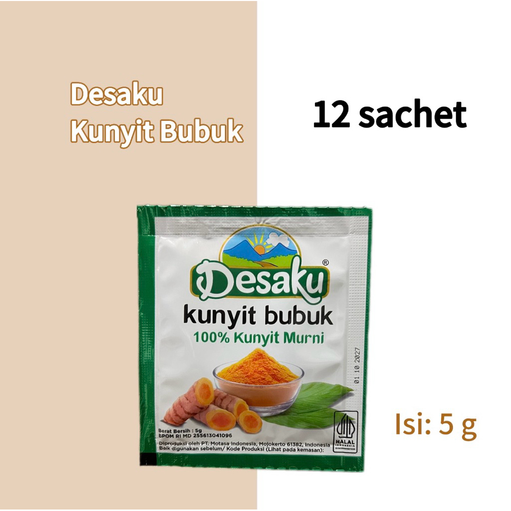 

Desaku Kunyit Bubuk 100% Kunyit Murni kemasan 5g @12 Sachet (1 renceng)