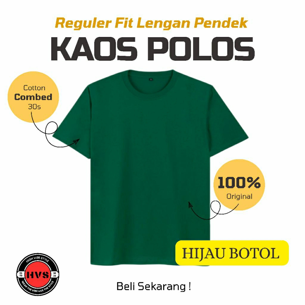 KAOS POLOS LENGAN PENDEK HIJAU BOTOL SIZE XS