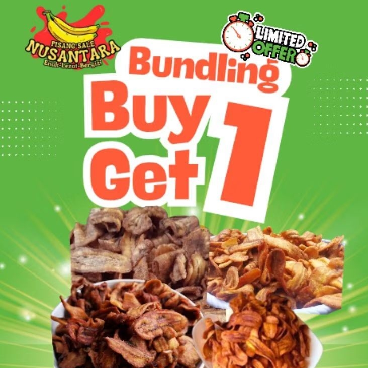 

sale pisang kering kriuk manis madu paket hemat beli 1 gratis 1 bundling buy 1 get 1 free renyah enak nikmat