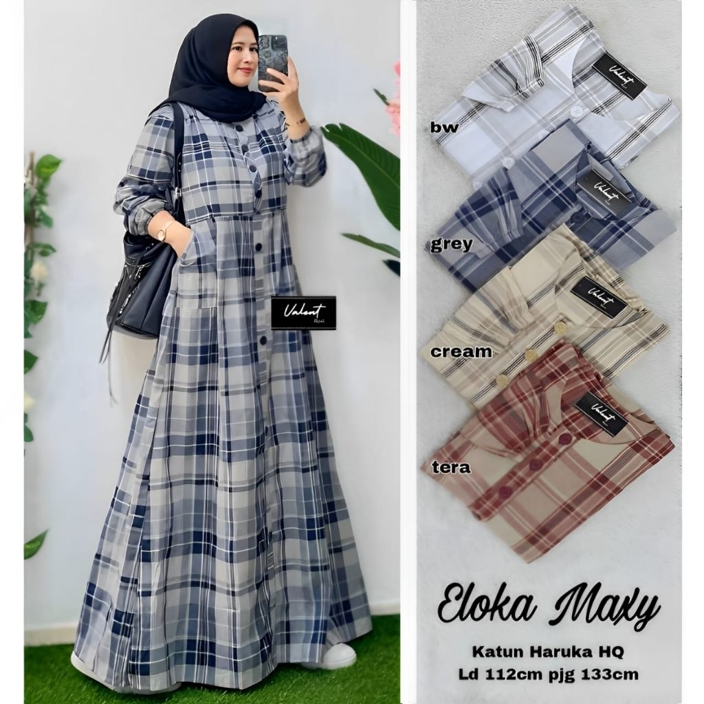 eloka maxy kotak gamis kotak bahan katun adem jumbo gamis kotak jumbo