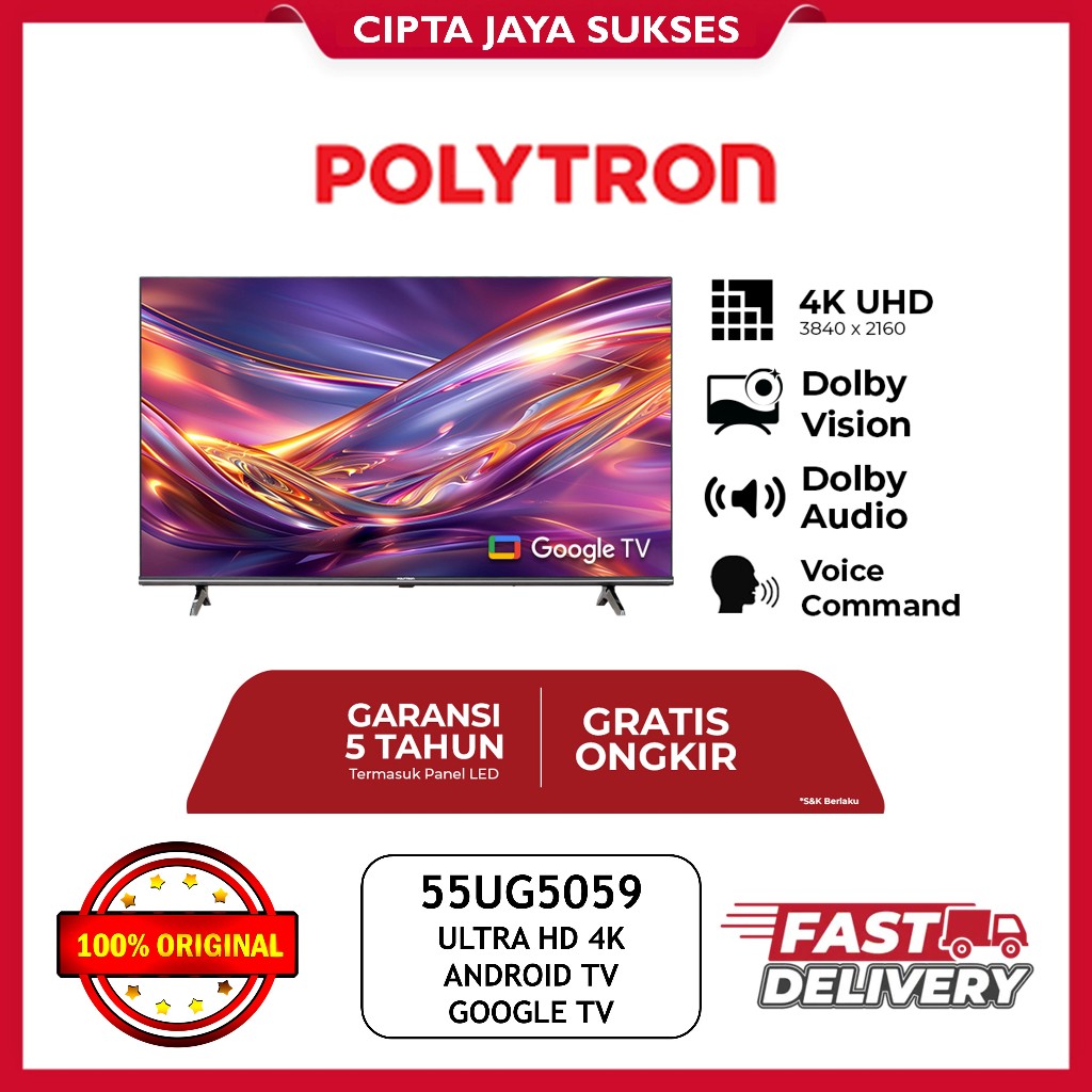 TV POLYTRON 55 INCH ULTRA HD 4K -55UG5059 GARANSI RESMI GOOGLE ANDROID TV 55INCH