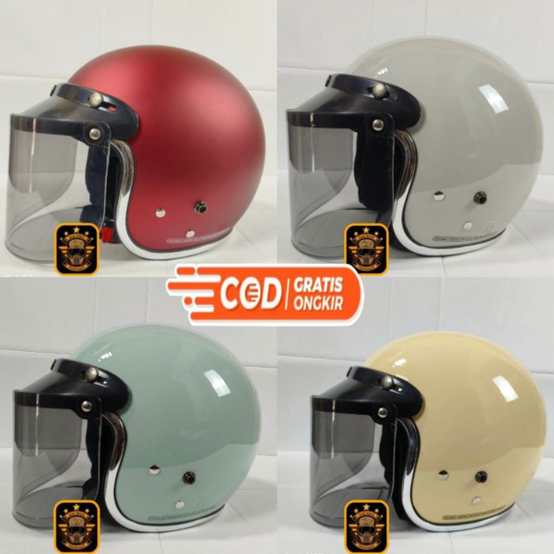 LC Helm Bogo Dewasa Kaca Datar Hitam SNI  Helm Bogo Wanita Pria NO1 helm Bogo polos full leher KODE 
