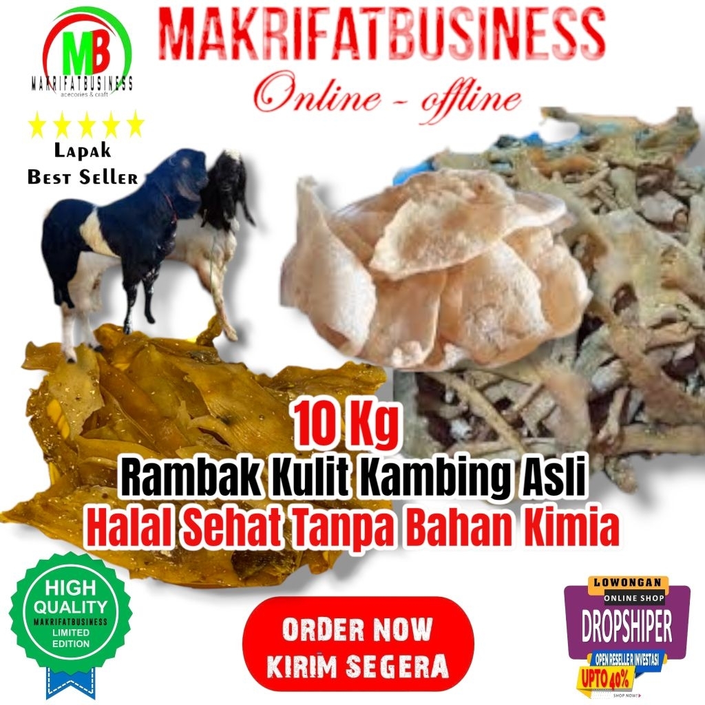 

MAKRIFATBUSINESS Paket 10 Kg Rambak Kulit Kambing Asli Fermentasi Rempah Rempah Tanpa Bahan Pengawet dan Bahan Kimia