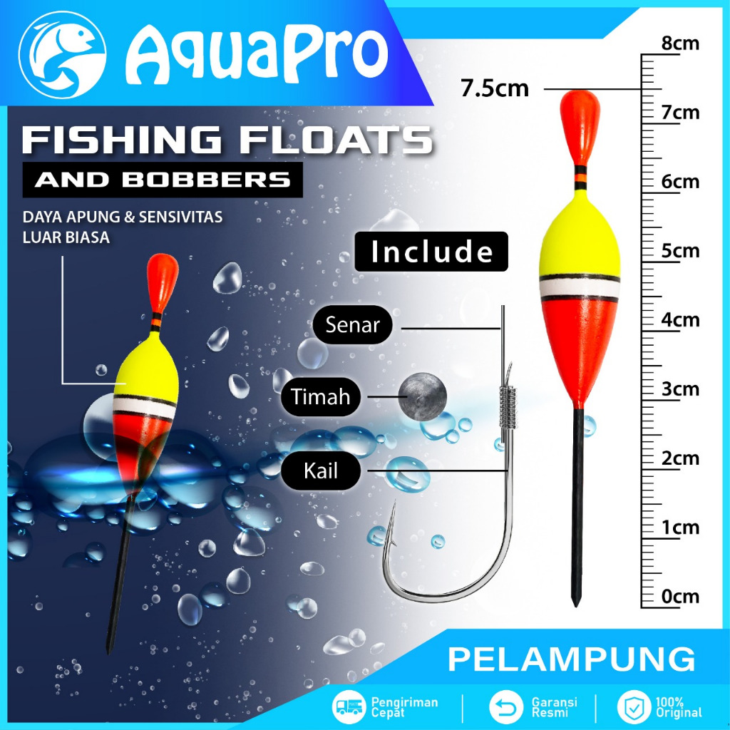 AQUAPRO Pelampung Pancing Fishing Floating Bobber Sensitivitas Tinggi dengan Kail Timah dan Senar