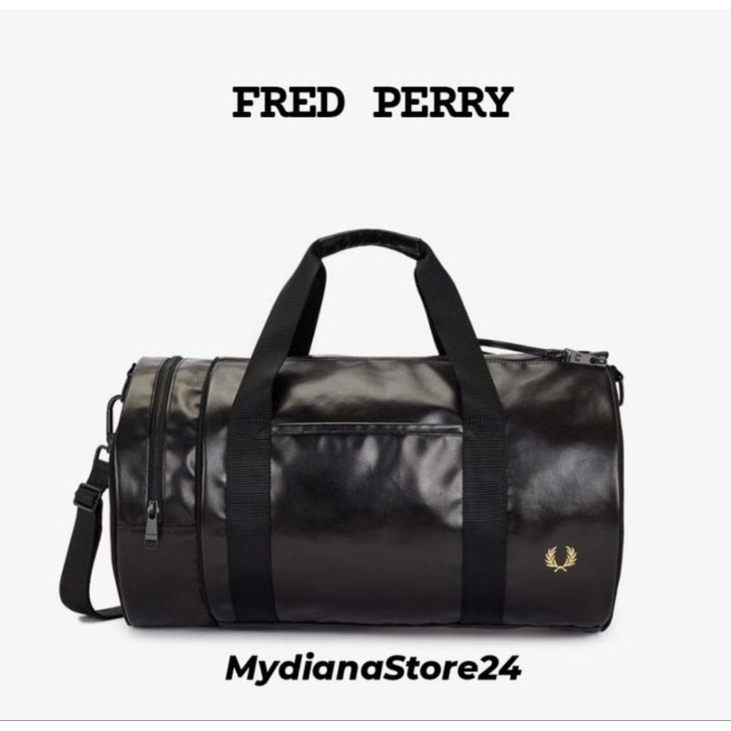 FRED PERRY - FRED PERRY TONAL CLASSIC BARREL BAG/DUFFEL BAG GYM - BLACK TONAL