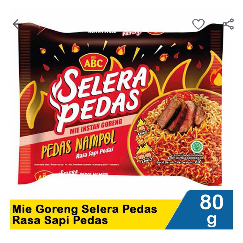 

ABC Mie goreng selera pedas nampol sapi pedas 80G