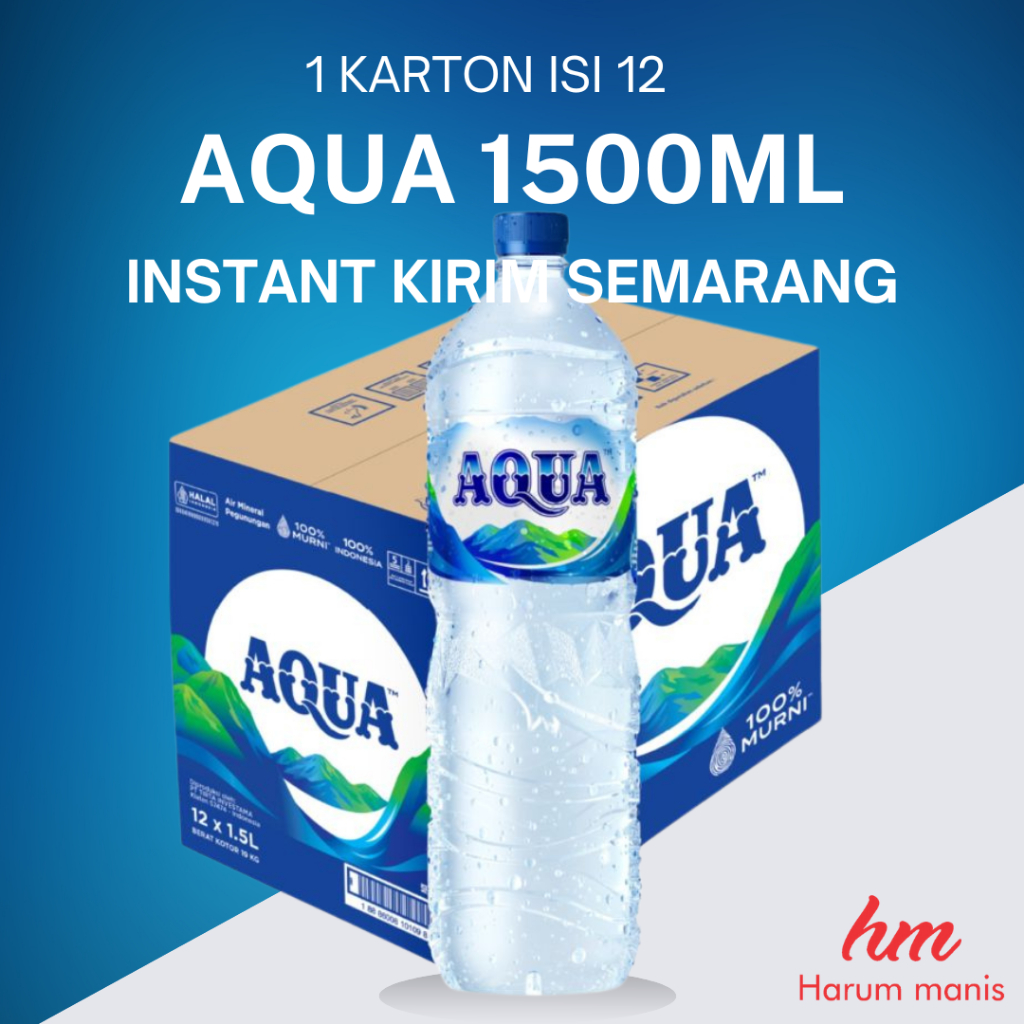 

Aqua air mineral 1500ml 1 dus isi 12 Kirim Instant Semarang